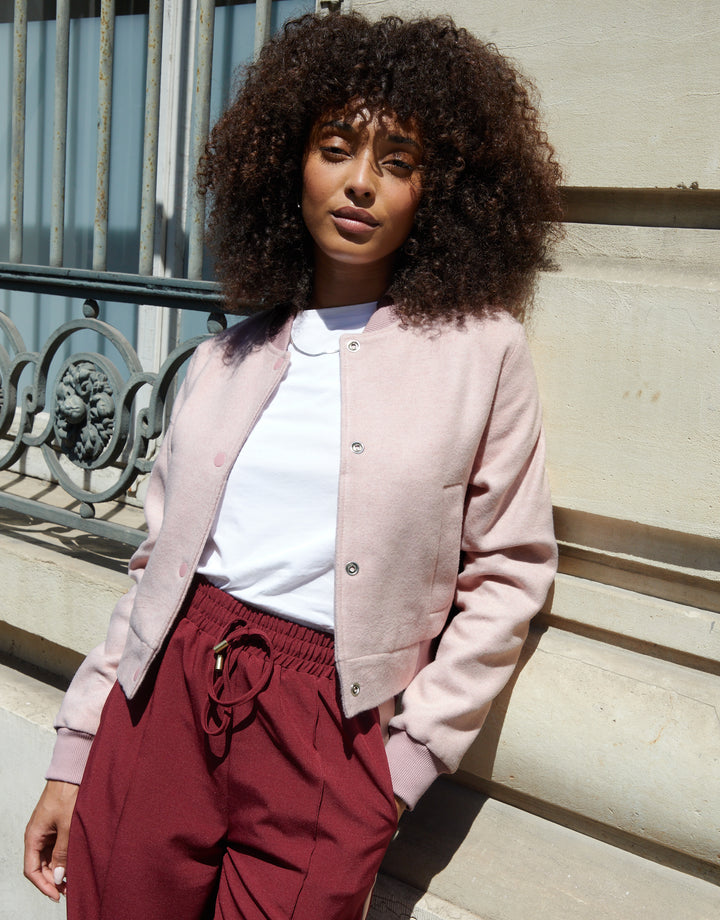 Pink Brushed Cropped Bomber Jacket