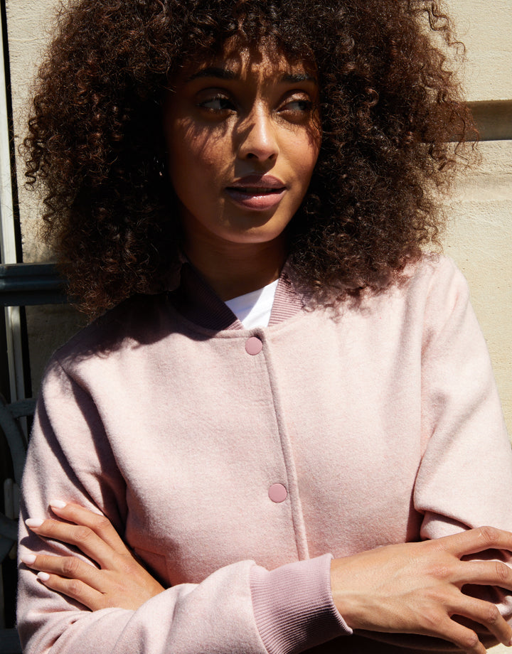 Pink Brushed Cropped Bomber Jacket