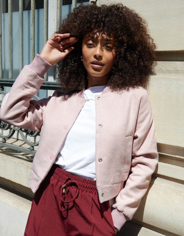 Pink Brushed Cropped Bomber Jacket