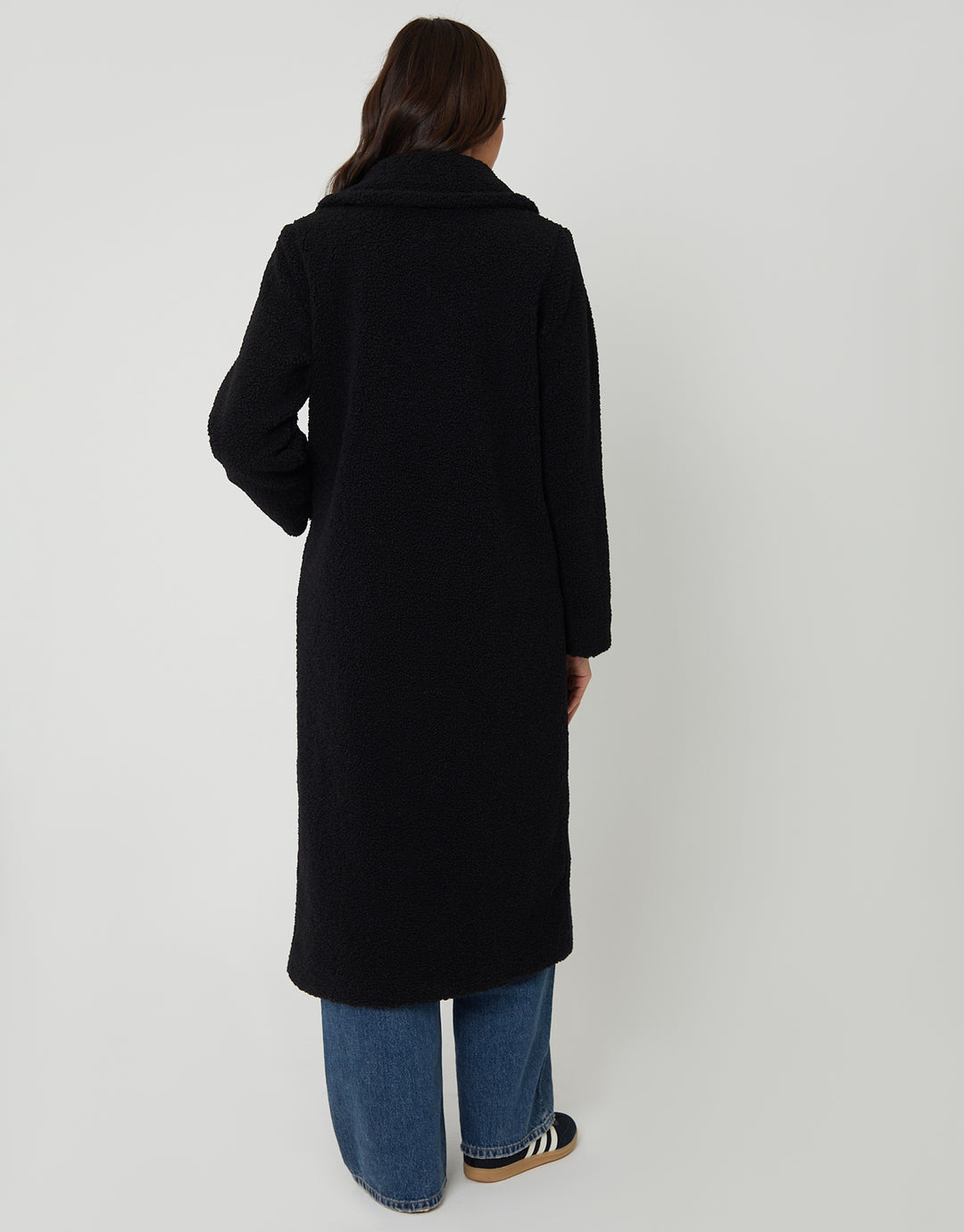 Black Longline Double Breasted Borg Coat