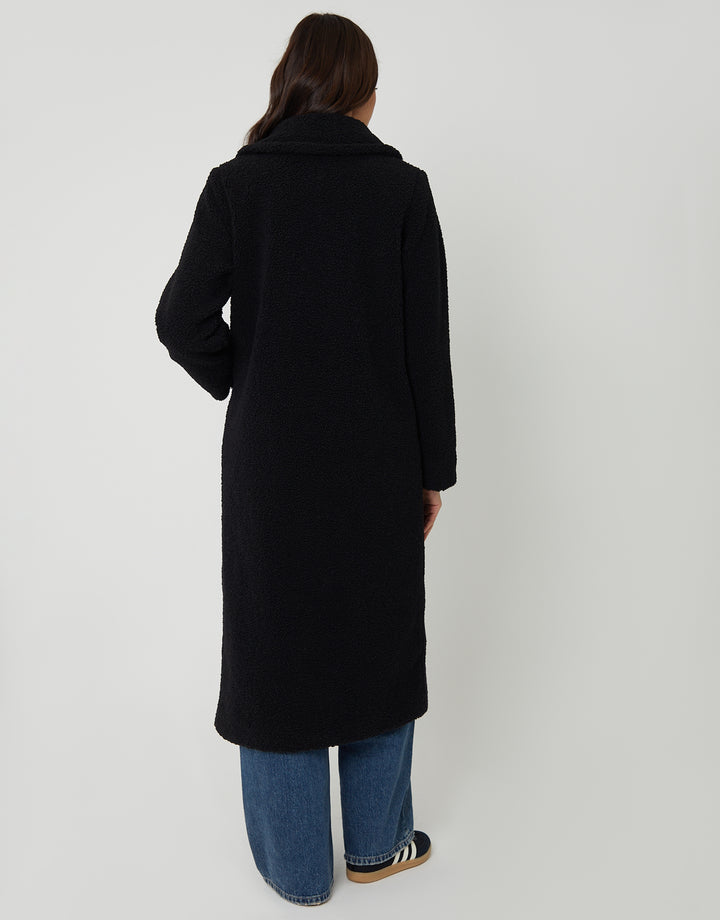 Black Longline Double Breasted Borg Coat