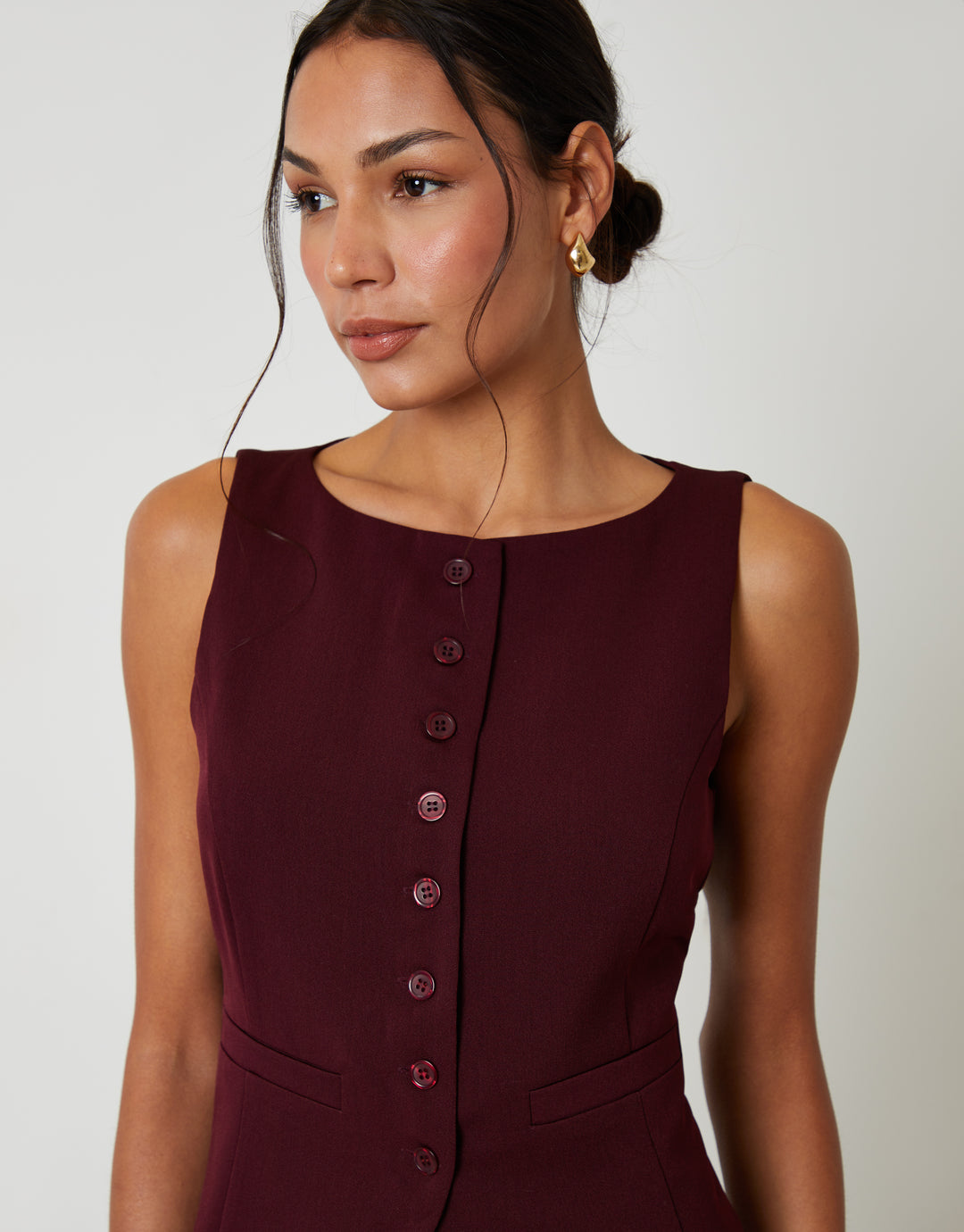 Berry Red Boat Neck Longline Waistcoat