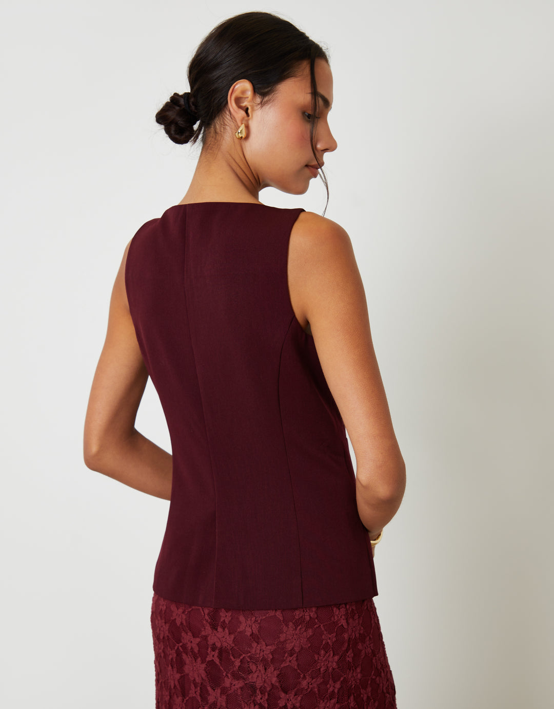 Berry Red Boat Neck Longline Waistcoat