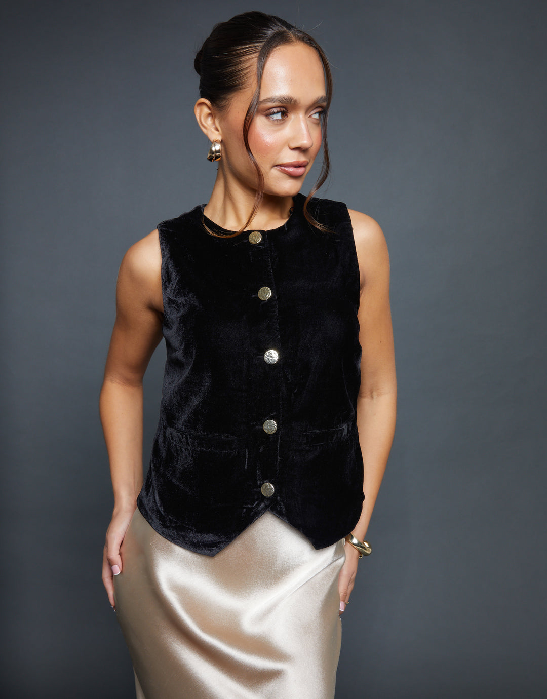 Black Velvet Split Front Waistcoat