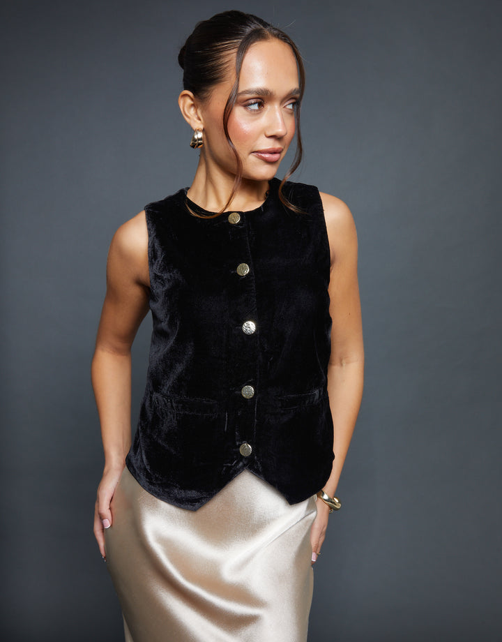 Black Velvet Split Front Waistcoat