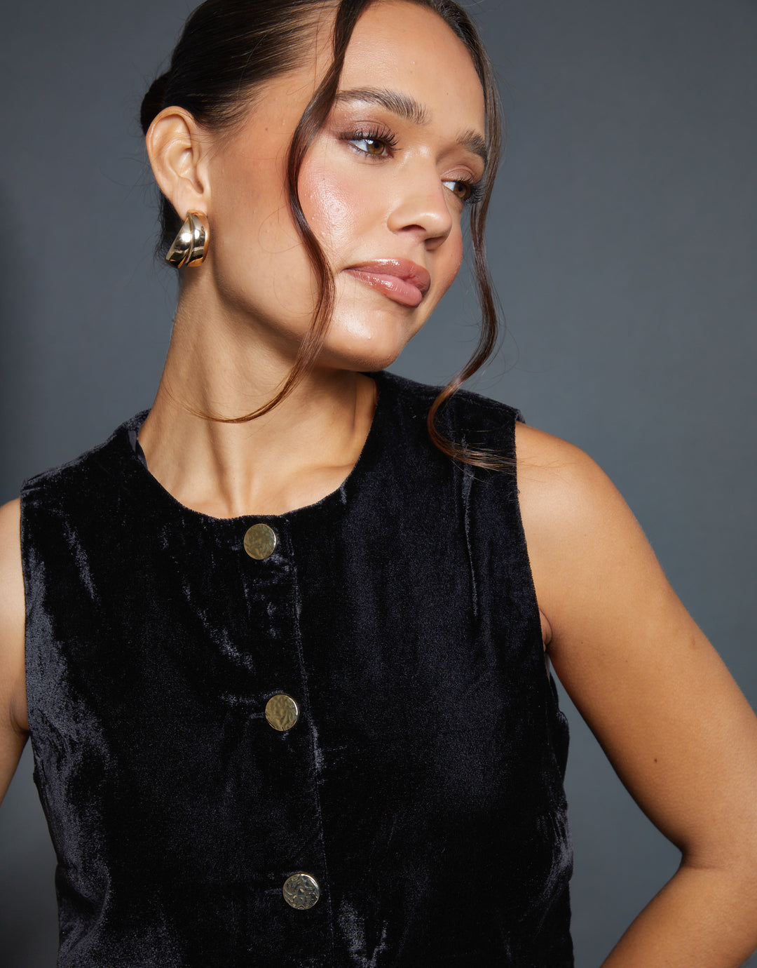 Black Velvet Split Front Waistcoat