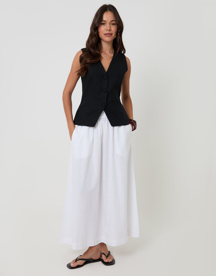 Black Linen Blend V-Neck Waistcoat