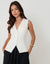 White Linen Blend V-Neck Waistcoat