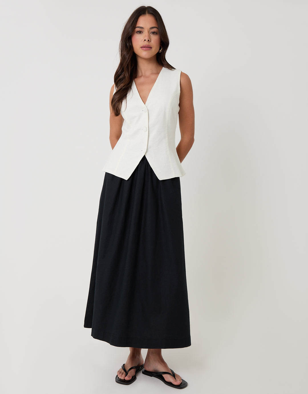 White Linen Blend V-Neck Waistcoat