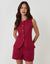 Red Linen Blend Longline Waistcoat
