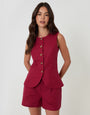Red Linen Blend Longline Waistcoat