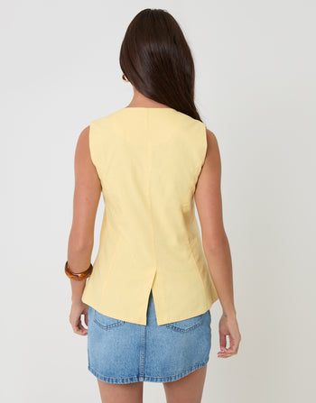Threadbare Linen Blend Longline Waistcoat in Yellow - back view