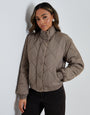 Grey Quilted Funnel Neck Bomber Jacket