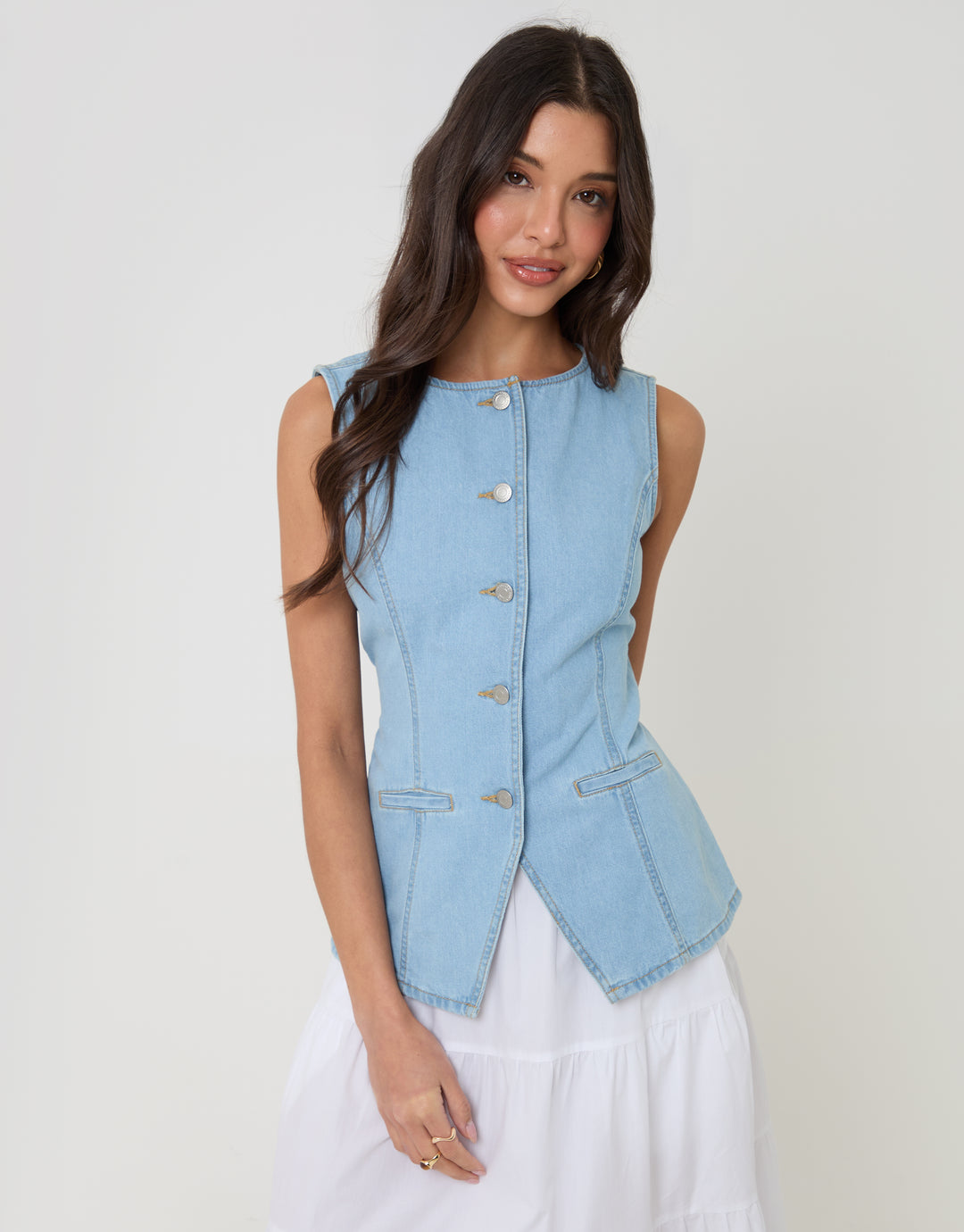 Light Wash Denim Longline Waistcoat