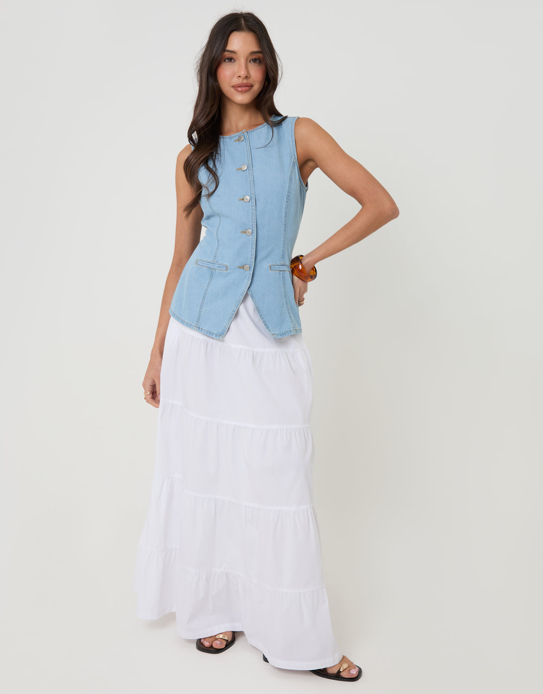 Light Wash Denim Longline Waistcoat