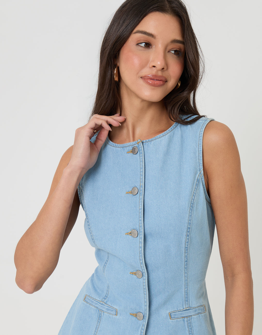Light Wash Denim Longline Waistcoat