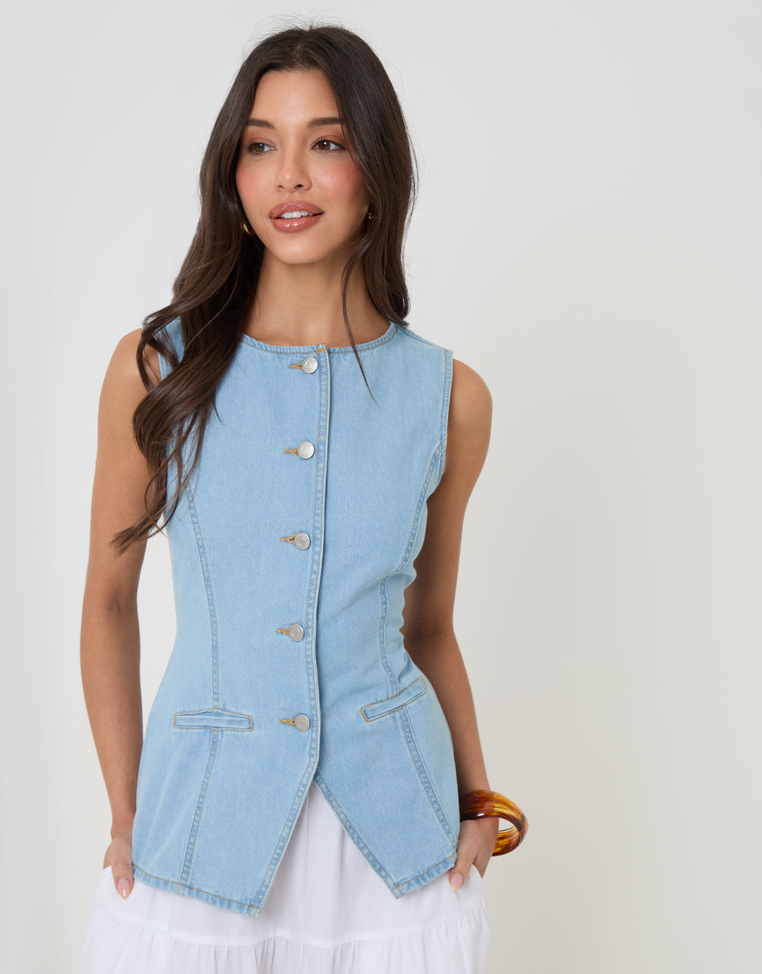 Light Wash Denim Longline Waistcoat