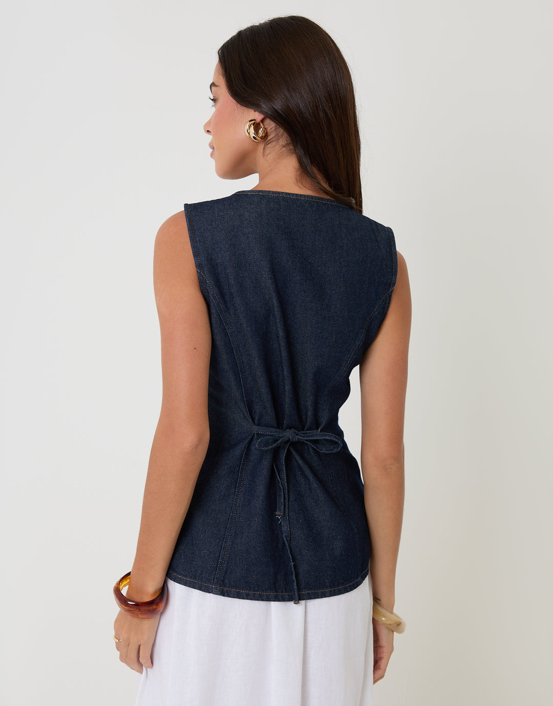Indigo Denim Longline Waistcoat