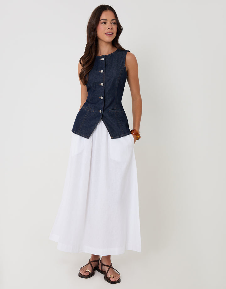 Indigo Denim Longline Waistcoat