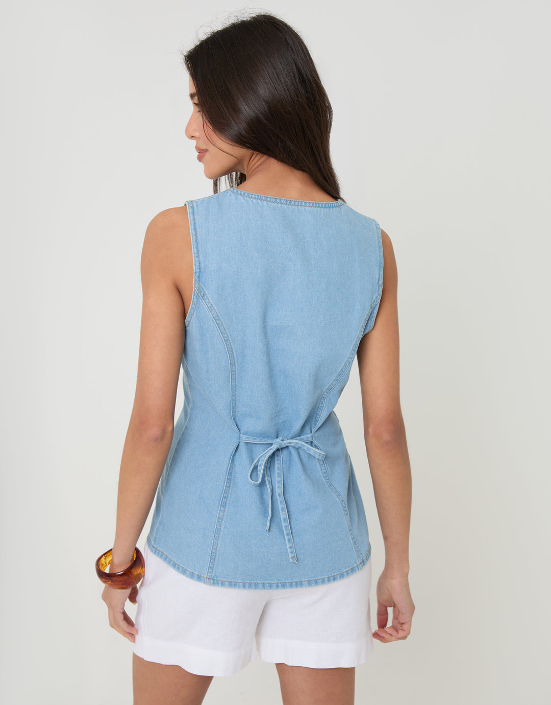Light Wash Denim Longline V-Neck Waistcoat