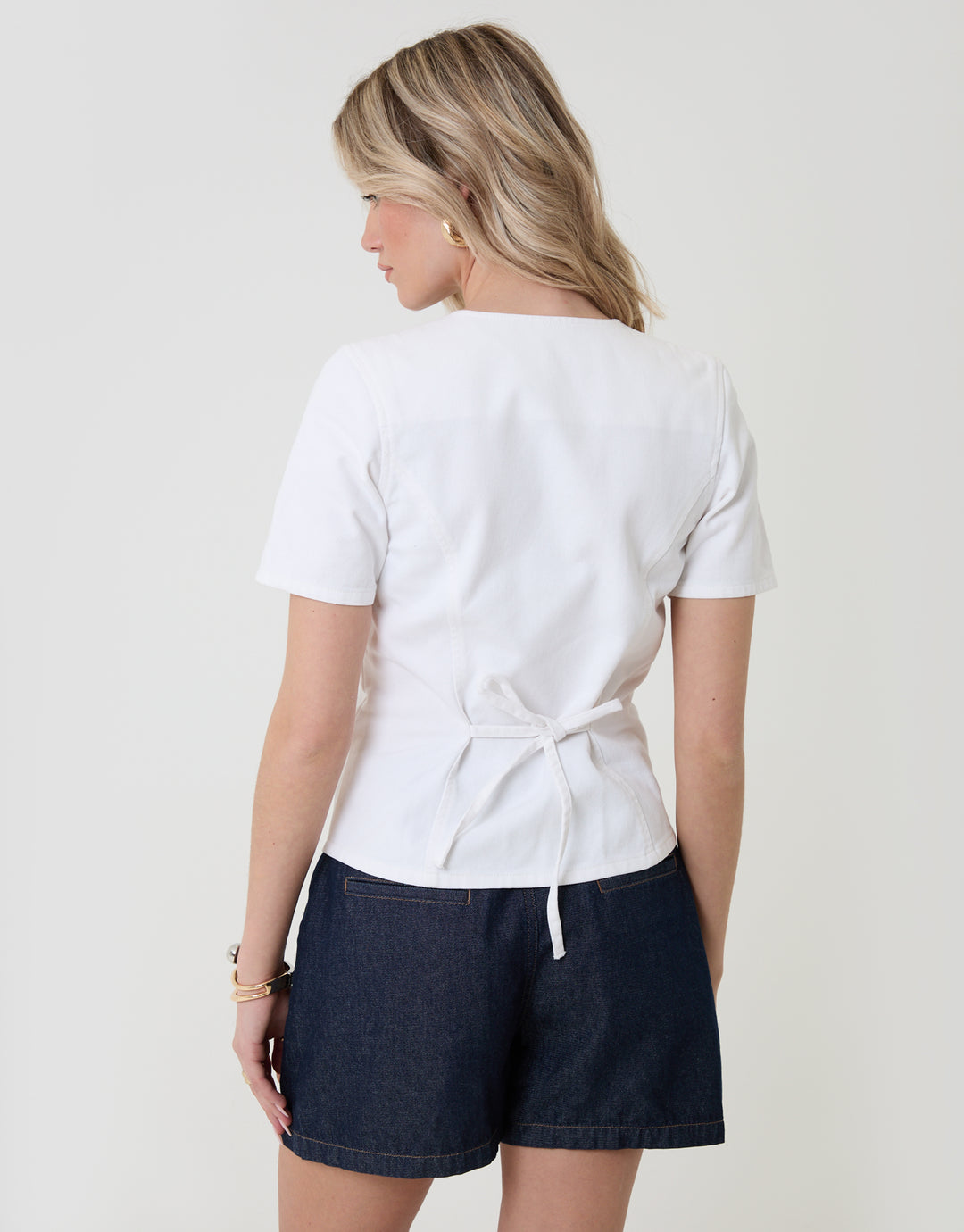 Threadbare Denim Longline Angel Sleeve Top in White - back view
