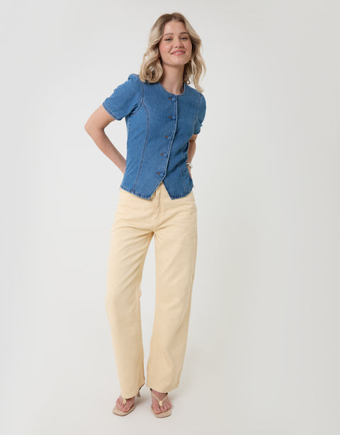 Threadbare Denim Longline Angel Sleeve Top in Mid Wash - full body