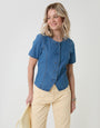 Threadbare Denim Longline Angel Sleeve Top in Mid Wash - front view