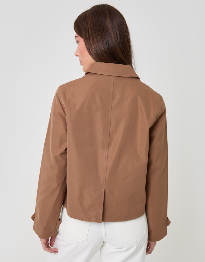 Cropped Collared Trench Coat in Mocha Brown