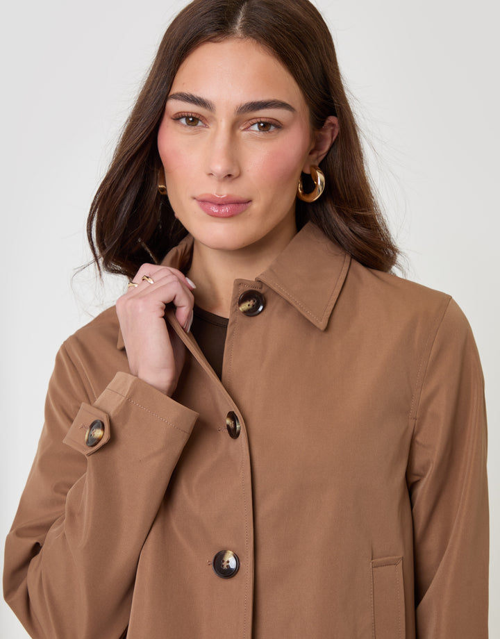 Cropped Collared Trench Coat in Mocha Brown