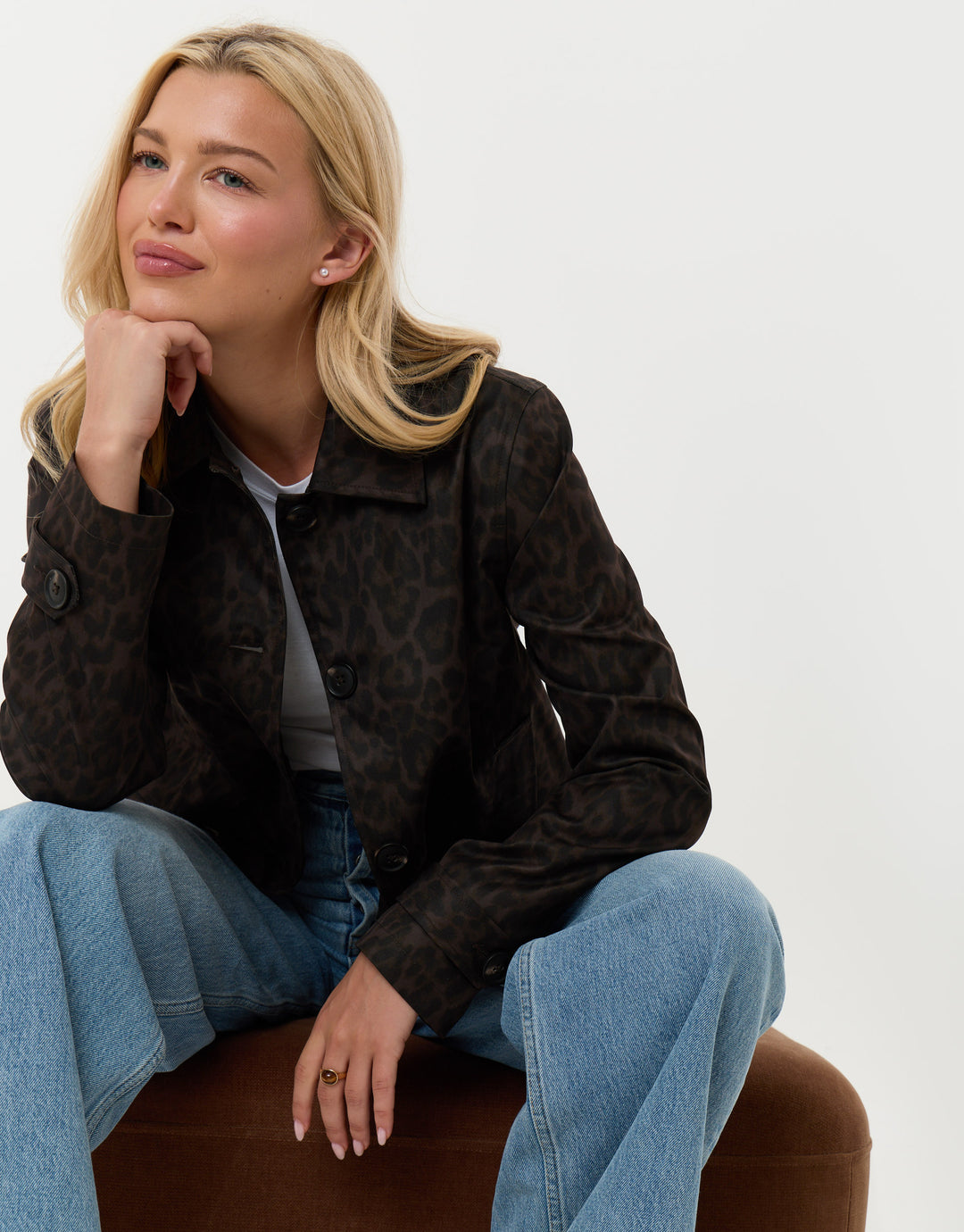 Threadbare Cropped Collared Trench Coat in Leopard Print - sat down