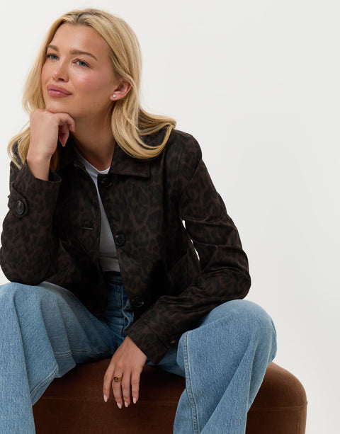 Threadbare Cropped Collared Trench Coat in Leopard Print - sat down