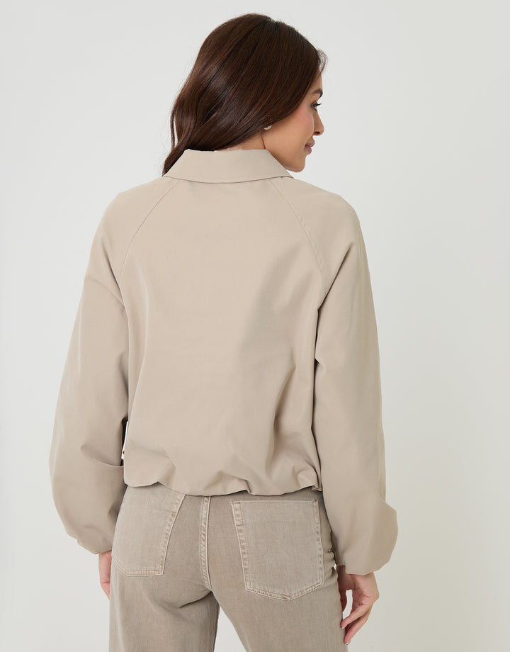 Stone Zip Up Bubble Bomber Jacket with Collar