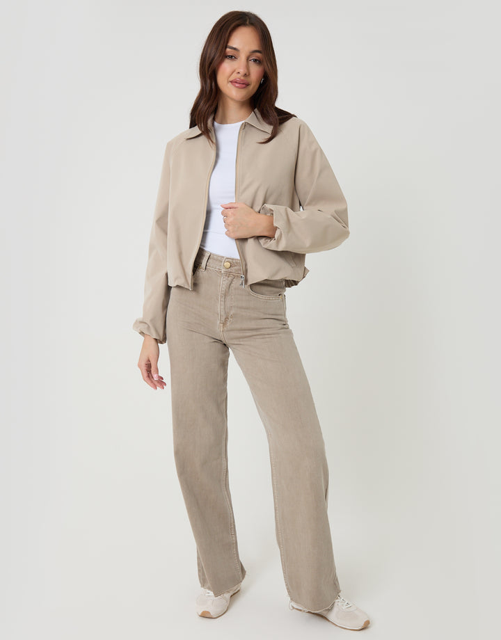 Stone Zip Up Bubble Bomber Jacket with Collar