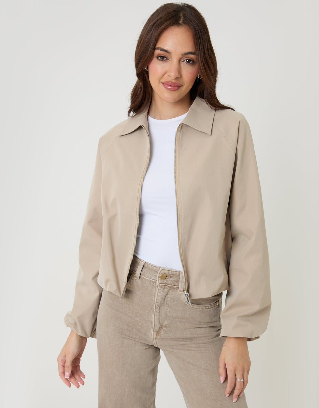 Worn Threadbare Threadbare Women's Bubble Bomber Jacket with Collar in Stone