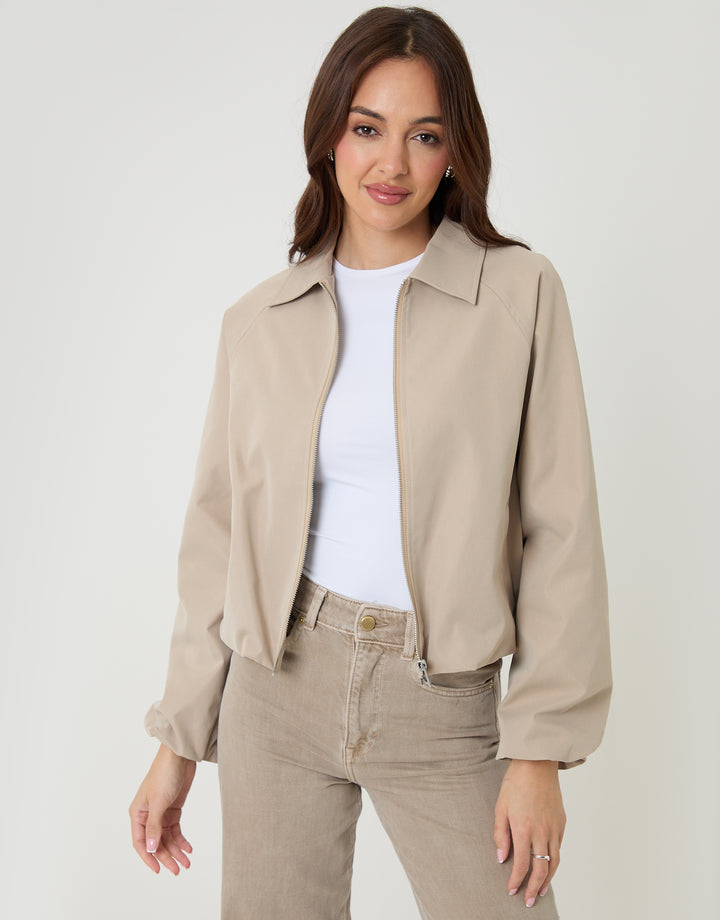 Stone Zip Up Bubble Bomber Jacket with Collar