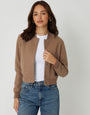 Mocha Brown Faux Wool Bomber Jacket