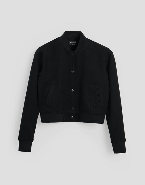 Threadbare Faux Wool Bomber Jacket in Black - flat lay