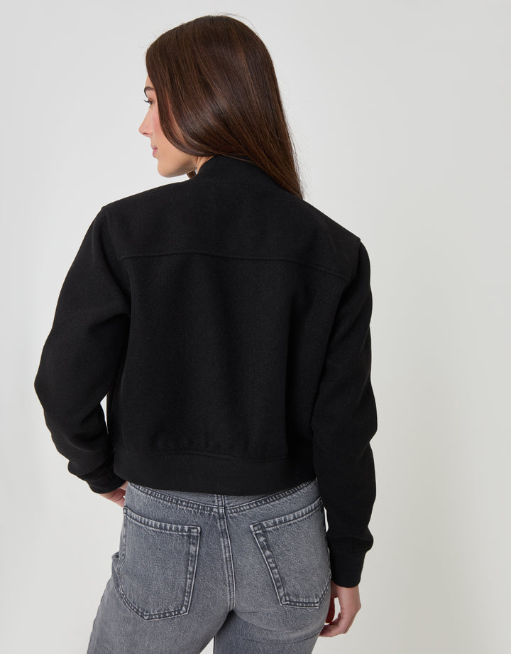 Threadbare Faux Wool Bomber Jacket in Black - back view