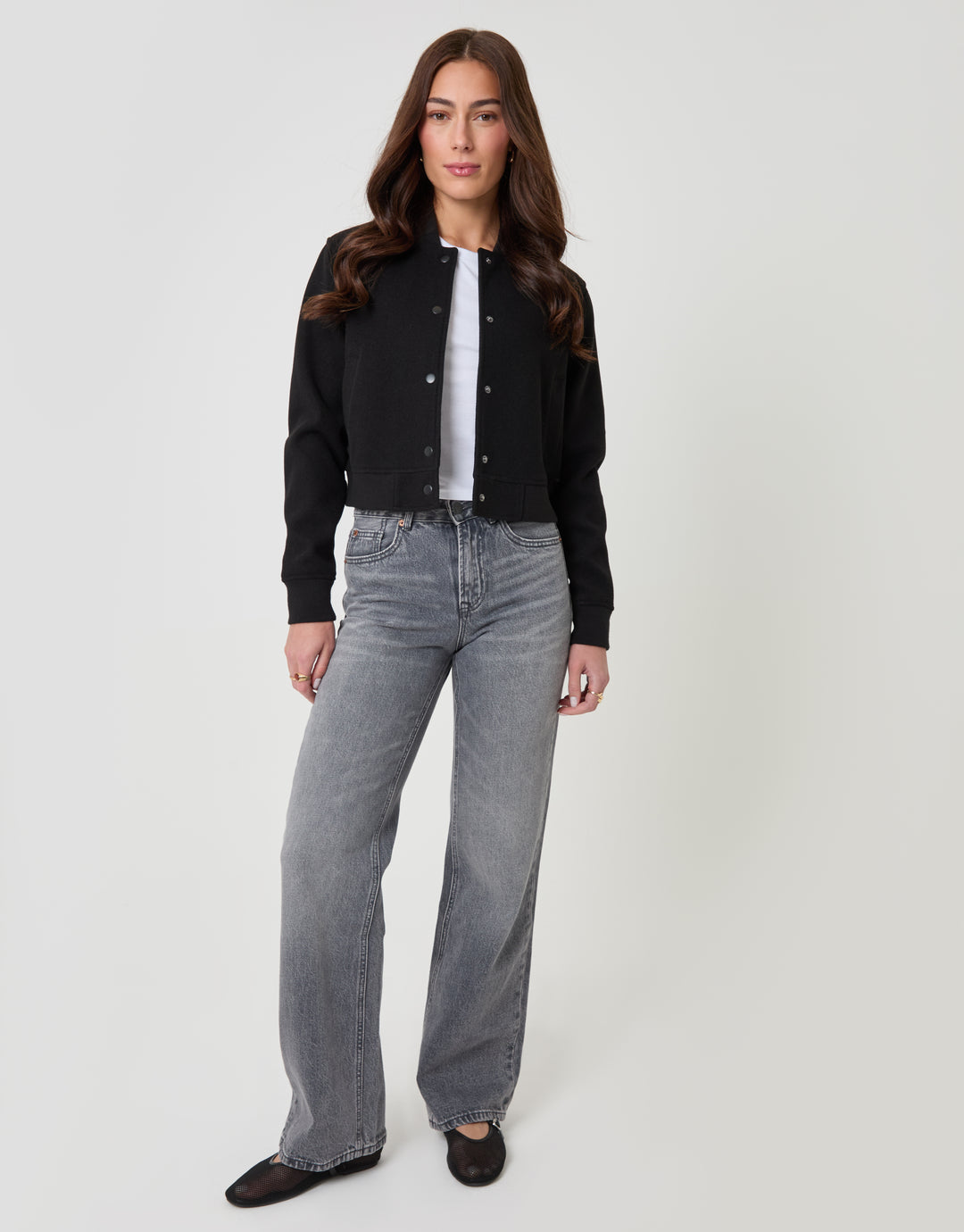 Threadbare Faux Wool Bomber Jacket in Black - full body