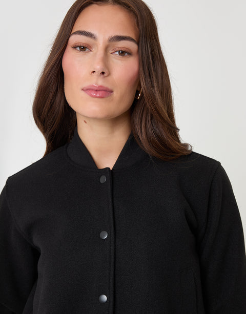 Threadbare Faux Wool Bomber Jacket in Black - close up