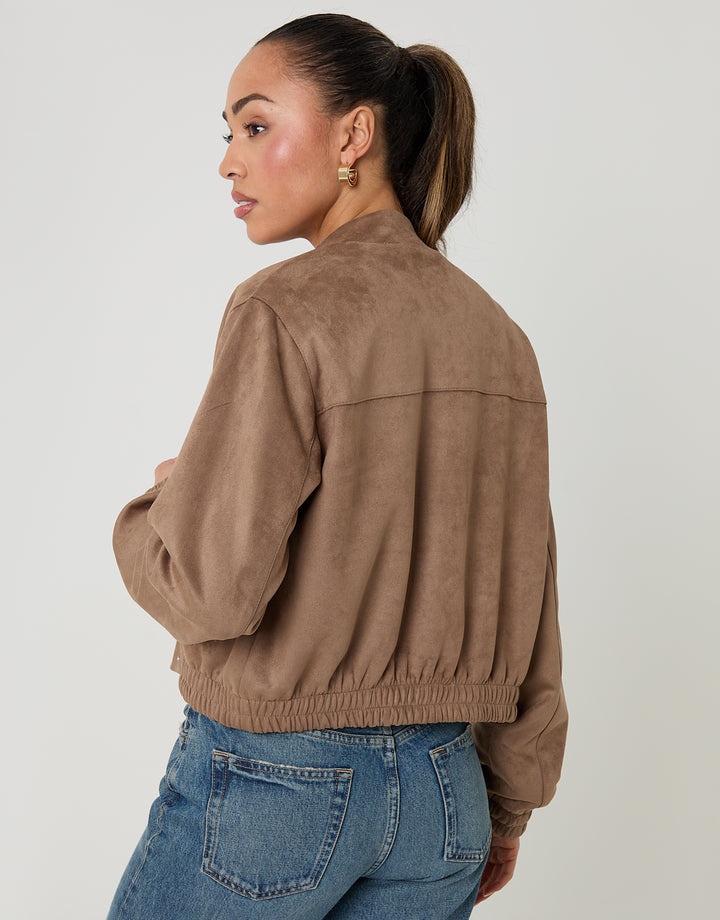Taupe Faux Suede Bomber Jacket