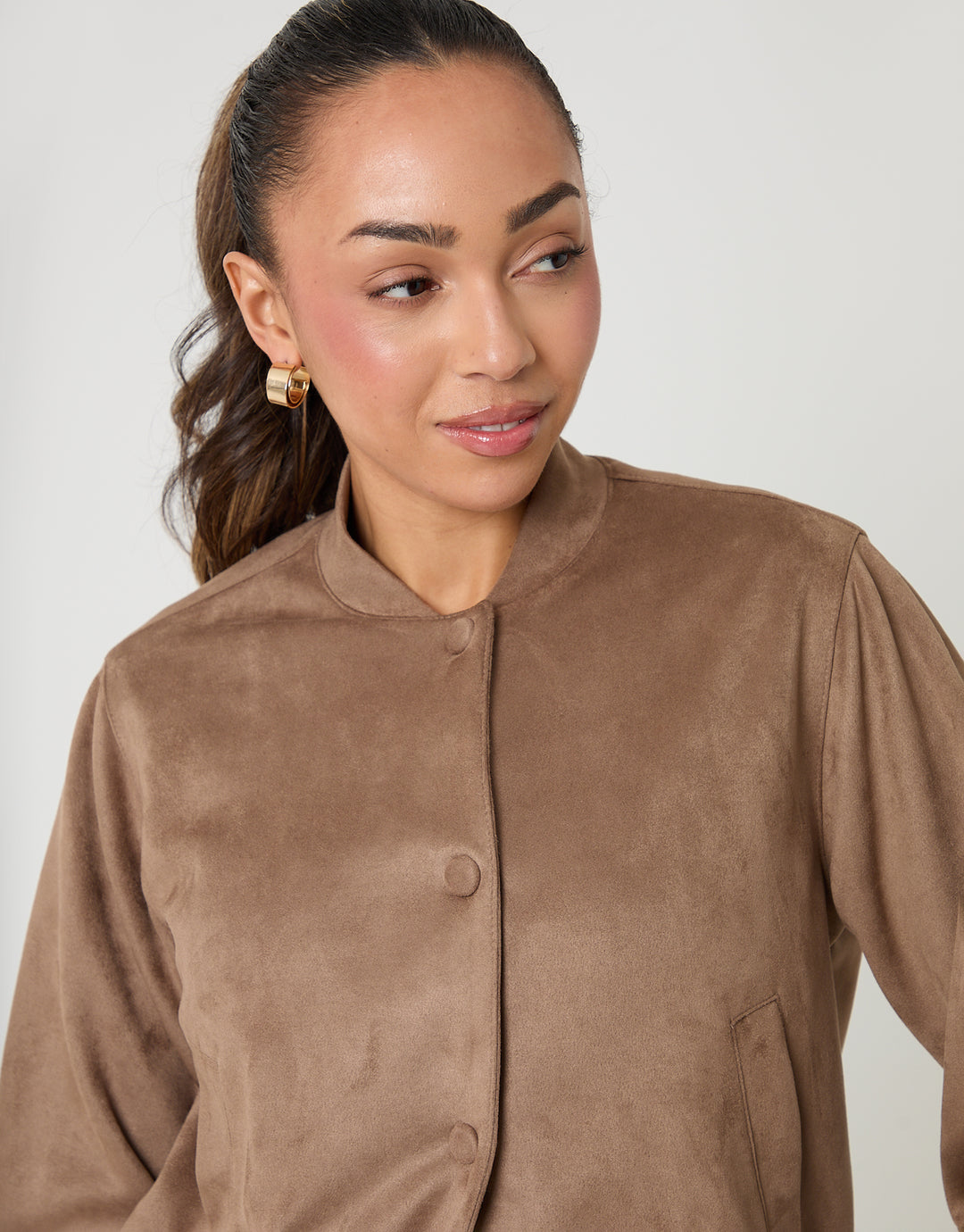 Taupe Faux Suede Bomber Jacket