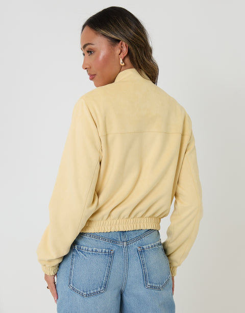 Threadbare Faux Suede Bomber Jacket in Yellow - back view