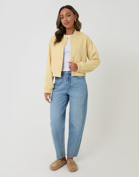 Threadbare Faux Suede Bomber Jacket in Yellow - full view