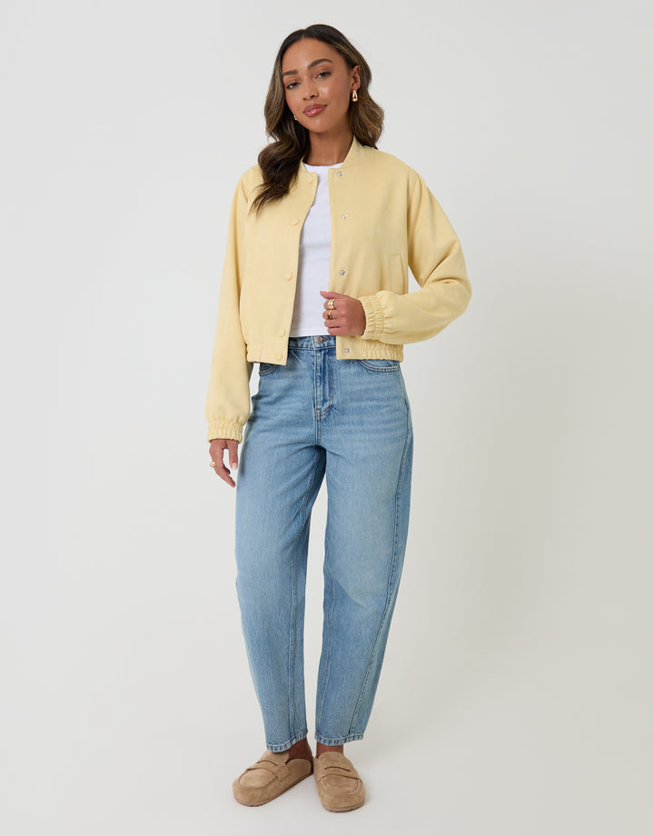 Threadbare Faux Suede Bomber Jacket in Yellow - full view