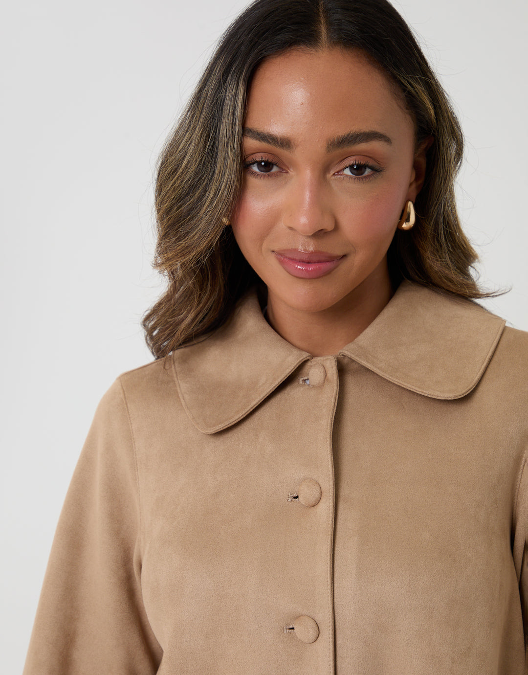 Beige Faux Suede Peter Pan Collar Cropped Jacket