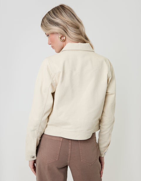 Threadbare Denim Jacket with Patch Pockets in Ecru - back view