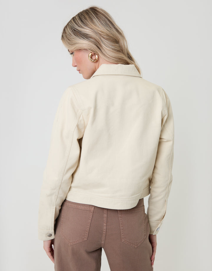 Threadbare Denim Jacket with Patch Pockets in Ecru - back view