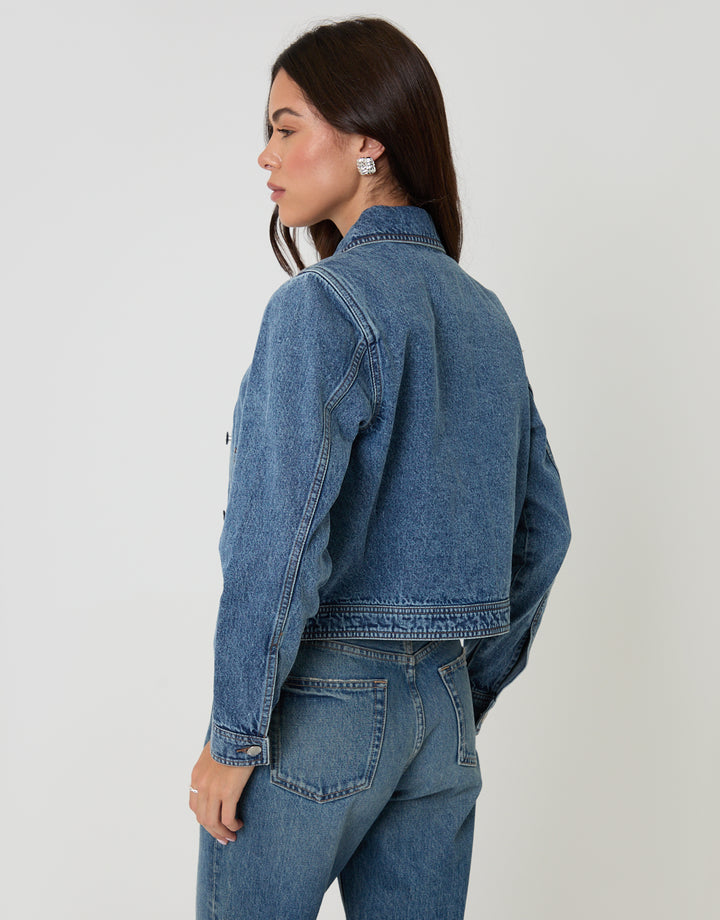 Mid Wash Denim Jacket with Patch Pockets
