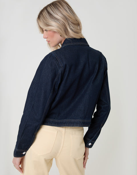 Threadbare Denim Jacket with Patch Pockets in Indigo - back view